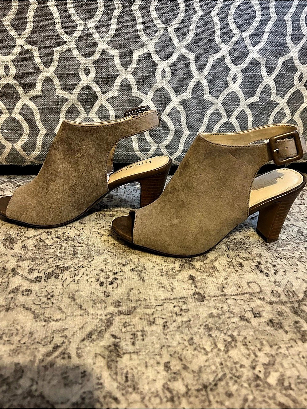 Kelly & Katie Hailee Peep-Toe Block Heels in Beige/taupe